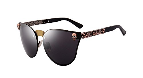 BOZEVON UV400 Mujer Hombre Moda Oversized Rimless Cráneo Gafas de Sol Marrón-Gris C5