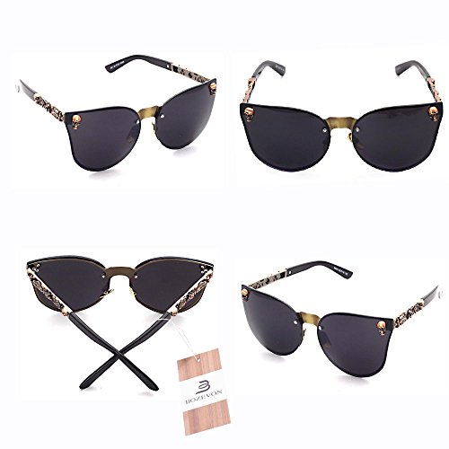 BOZEVON UV400 Mujer Hombre Moda Oversized Rimless Cráneo Gafas de Sol Marrón-Gris C5