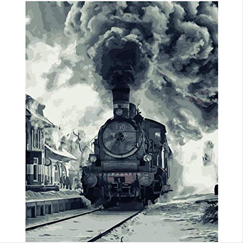 BPAINTF Pintura por números DIY Retro Negro Steam Train Life Lienzo Decoración de la Boda Art Picture Gift 40x50cm DIY Enmarcado