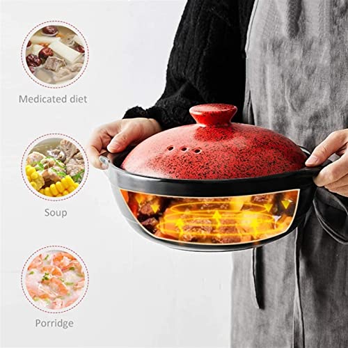 Braising Pans Casserole Household Stew Pot Gas Gas Stove Stew Pot Soup Pot Stone Pot Clay Pot Rice Cooker Heat-Resistant Dry 900 Degrees Casserole Dish (Color : Red, Size : 2.8L)