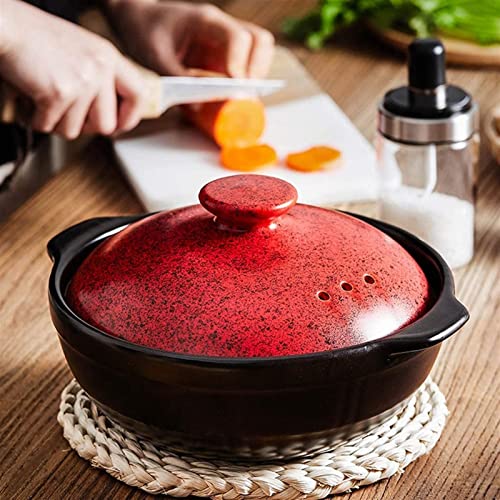 Braising Pans Casserole Household Stew Pot Gas Gas Stove Stew Pot Soup Pot Stone Pot Clay Pot Rice Cooker Heat-Resistant Dry 900 Degrees Casserole Dish (Color : Red, Size : 2.8L)