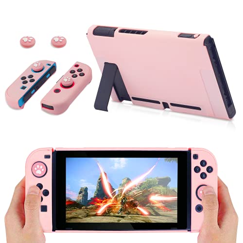 BRHE Funda Protectora para Nintendo Switch Joysticks con Protector de Pantalla de Cristal, antiarañazos, absorción de Golpes, Color Rosa