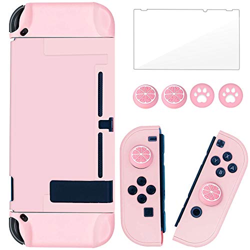 BRHE Funda Protectora para Nintendo Switch Joysticks con Protector de Pantalla de Cristal, antiarañazos, absorción de Golpes, Color Rosa