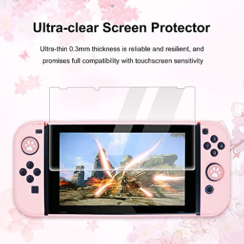 BRHE Funda Protectora para Nintendo Switch Joysticks con Protector de Pantalla de Cristal, antiarañazos, absorción de Golpes, Color Rosa