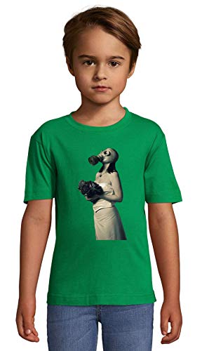 Bride Girl with A Gasmask Cold War Themed Green Crew Neck Kids T-Shirt 84-94 (2Year)