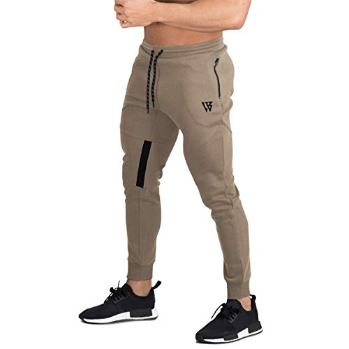 BROKIG Pantalones de Chándal de Gimnasio para Hombre Joggers Chándal Vertex para Jogging Pantalones para Correr con Bolsillos Beige S