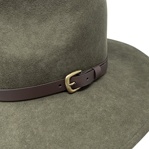 B&S Premium Lewis - Sombrero de ala Ancha Fedora - 100% Fieltro de Lana - Resistente al Agua - Banda de Piel - Verde Oscuro 56cm