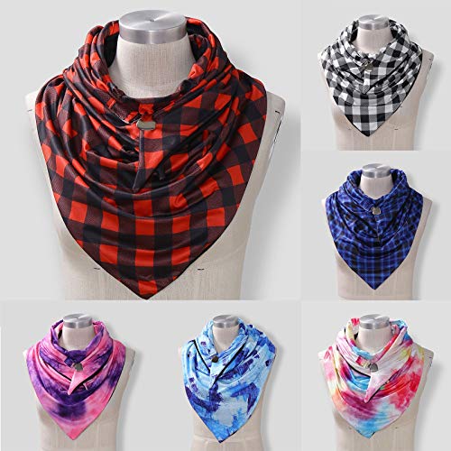 Bufanda para hombre y mujer, chal a cuadros, para otoño e invierno, cálida, resistente al viento, teñido anudado, estampado a cuadros, doble capa, bufanda, cuello triángulo con botones
