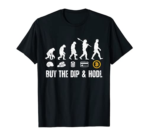 Buy the dip & HODL artístico de la criptomoneda Bitcoin Camiseta