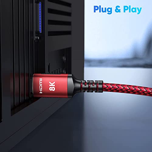 Cable HDMI 2.1 2 m, 8 K, alta velocidad, 48 Gbps, conectores chapados en oro, UHD 8K @60HZ&4K @120HZ, 4:4:4, HDR10+ 7680 * 4320, compatible con eARC HDCP 2.3, PS5, PS4, HDTV, PC (Rojo, 2meter)