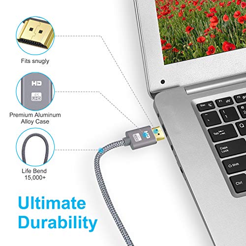 Cable HDMI 4K 2M SUCESO Cable HDMI 2.0 de Alta Velocidad Trenzado de Nailon Ultra HD 4K a 60Hz a 18Gbps Soporta con Video 4K UHD 2160p,HD 1080p,3D,Ethernet,Xbox 360,BLU-Ray PS3 PS4 ARC HDCP 2.2-Gris