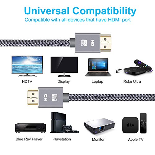 Cable HDMI 4K 2M SUCESO Cable HDMI 2.0 de Alta Velocidad Trenzado de Nailon Ultra HD 4K a 60Hz a 18Gbps Soporta con Video 4K UHD 2160p,HD 1080p,3D,Ethernet,Xbox 360,BLU-Ray PS3 PS4 ARC HDCP 2.2-Gris