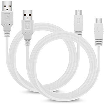 Cables USB para Nintendo Wii U Gamepad, AFUNTA 2 Pack Cables de Carga USB para Wii U, 10 pies / 3m - Blanco
