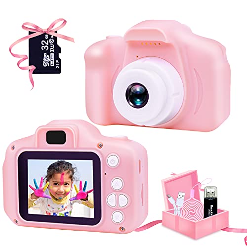 Cámara Digital para Niños, 1080P 2.0" HD Cámara Fotos Infanti, Cumpleaños para Niños Niñas de 3-10 Años, con Tarjeta TF 32 GB, Lector de Tarjetas
