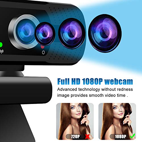 Cámara Web Webcam 1080P Full HD con Micrófono, Webcam USB Streaming Cámara para PC Reducción de Ruido Estéreo para Videollamadas, Grabación, Conferencias con Clip Giratorio Compatible con Windows,Mac