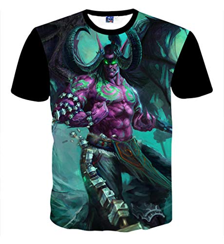 Camiseta 3D Europa y Estados Unidos Impresión Digital HD Extraño World of Warcraft Personalidad Creativa Tendencia Casual Manga Corta@Photo Color_S