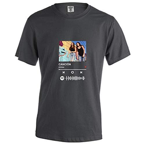Camiseta Hombre con Diseño Personalizable Spotify · Camisetas Personalizadas con Foto, Pon tu Canción y Artista Favorito sorprender a un Amigo · Manga Corta · Negro · M