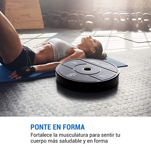 Capital Sports Elongate 2020 - Discos de Peso para Pesas, Material de Caucho endurecido, Resistente a los Golpes, Abertura de 50,4 mm con Anillo Interior de Acero, 2 Discos x 20 kg, Negro