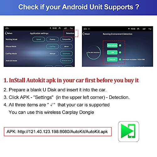 Carlinkit Wireless Dongle carplay/Wired Android Auto USB Dongle, Mirroring SIRI de Voz de Google Maps, Waze actualización en línea, (Instalar Autokit aplicación en Android Sistema de Radio del Coche)