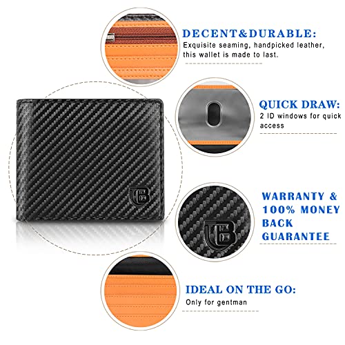 Cartera Hombre, BIAL RFID Cuero Billetera Hombre Piel, con 8 Ranuras para Tarjetas De Crédito 2 Ventanas De Identificación Tarjetas Cartera para Hombre Monedero Hombre Caja De Regalo Negro MARRóN