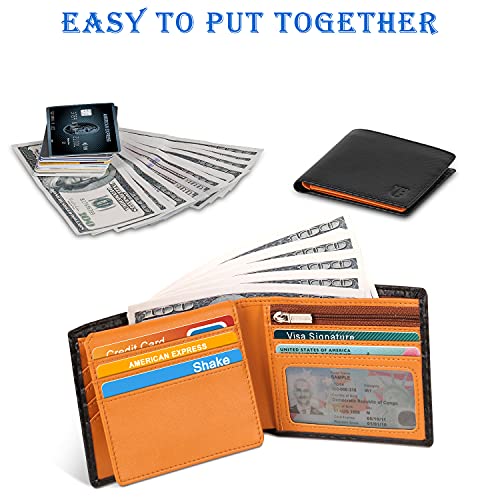 Cartera Hombre, BIAL RFID Cuero Billetera Hombre Piel, con 8 Ranuras para Tarjetas De Crédito 2 Ventanas De Identificación Tarjetas Cartera para Hombre Monedero Hombre Caja De Regalo Negro MARRóN