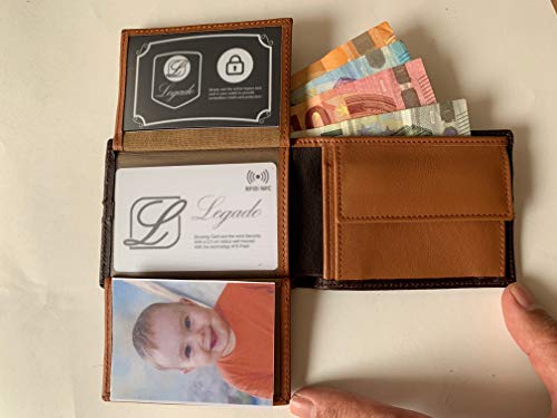Cartera Hombre Piel Bandera Legado Vox II Marrón con Monedero para Monedas, Billetera Capacidad Varios Billetes de Cuero Regalo de Pulsera Bandera España y Tarjeta Proteccion RFID (Vertical)