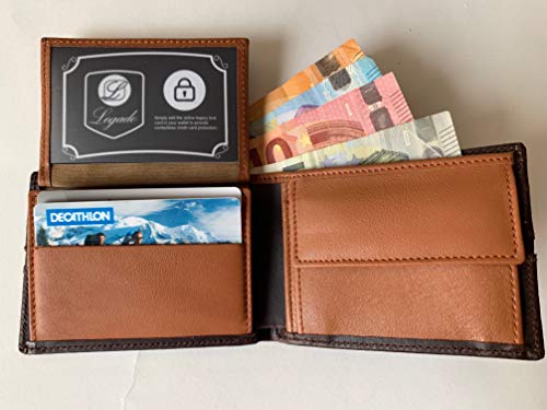 Cartera Hombre Piel Bandera Legado Vox II Marrón con Monedero para Monedas, Billetera Capacidad Varios Billetes de Cuero Regalo de Pulsera Bandera España y Tarjeta Proteccion RFID (Vertical)