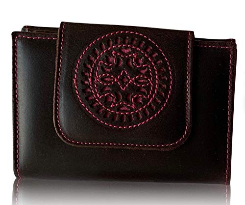 Cartera Mujer Monedero de Mujer Billetero Piel LEGADO Rosa Fuxia señora Cuero Grande Gran Capacidad Hecho en Ubrique España Regalo Pulsera Bandera ESPAÑA y Tarjeta Proteccion RFID (PEQUEÑA)