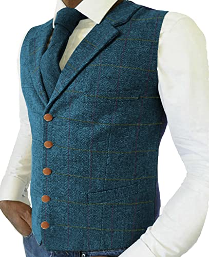 Chaleco de tweed para hombre, estilo vintage, retro, ajustado, de lana, fiesta, novio, forro polar verde con licencia oficial de star wars silent one crew., Small