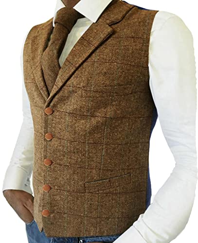 Chaleco de tweed para hombre, estilo vintage, retro, ajustado, de lana, fiesta, novio, forro polar verde con licencia oficial de star wars silent one crew., Small