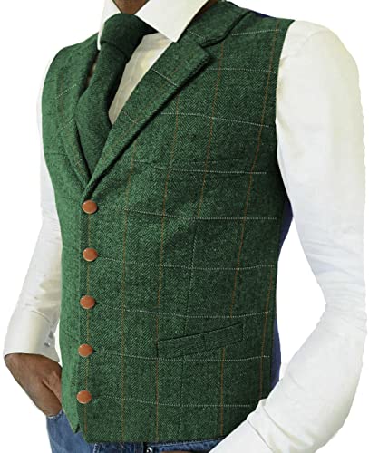 Chaleco de tweed para hombre, estilo vintage, retro, ajustado, de lana, fiesta, novio, forro polar verde con licencia oficial de star wars silent one crew., Small