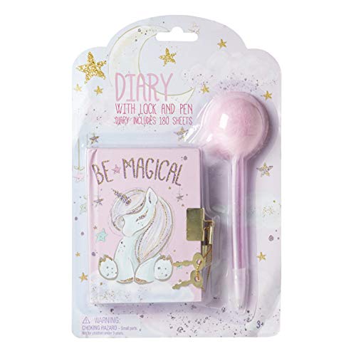 Charming Charlie Mini"Be Magical" Diary Set With Colorfully Designed Hard Cover, 180 Lined Sheets Of Paper, Padlock And Key To Keep Your Secrets Safe, And A Furry Fuzzy Topped Plush Pen