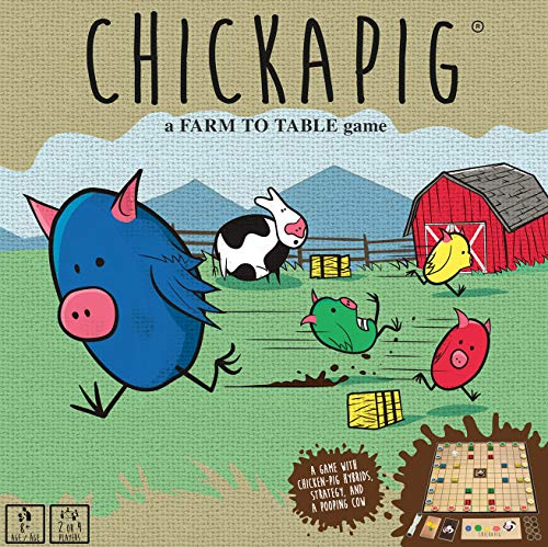 Chickapig Board Game - A Strategic Board Game Where Chicken-Pig Hybrids Attempt to Reach Their Goal While Dodging Opponents, Hay Bales, and an Ever-Menacing Pooping Cow.