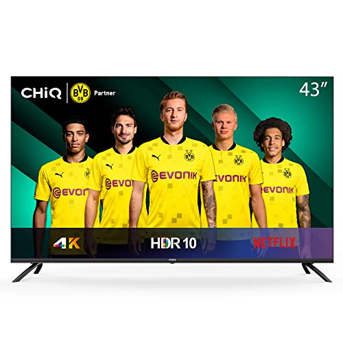 CHiQ Televisor Smart TV LED 43 Pulgadas, Resolución 4K UHD, HDR 10/HLG, WiFi, Bluetooth (Solo Auriculares y Altavoces), Netflix, Prime Video, Youtube, HDMI ARC, USB - U43H7L
