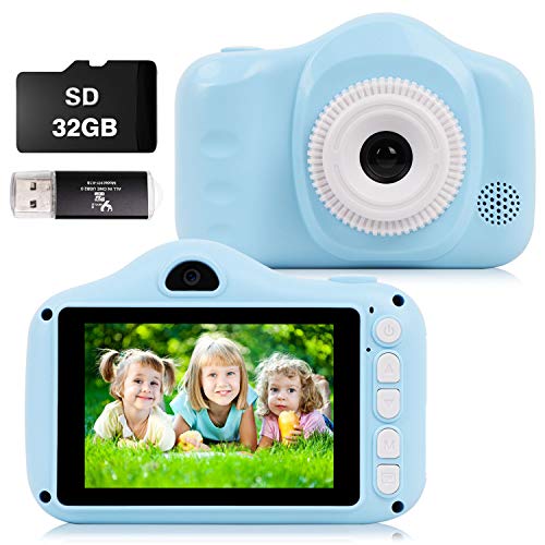 CKATE Cámara para Niños Juguetes Cámara Digital para Selfies de Doble Lente para Niños de 3 a 10 Años Pantalla a Color de 3,5 Pulgadas 1080FHD con Tarjeta SD de 32 GB, Regalos para Niños Y niñas Azul
