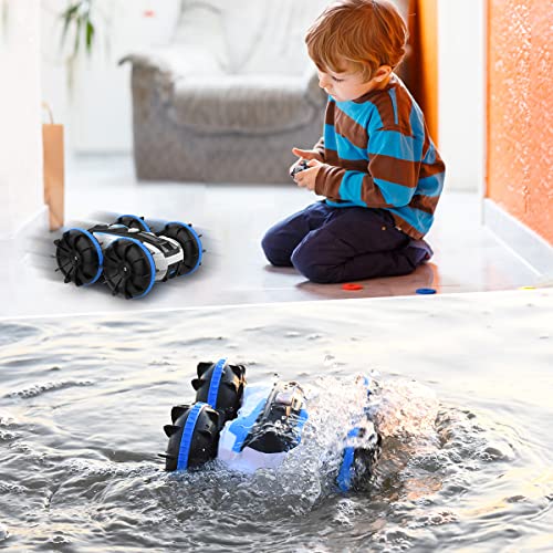 Coche teledirigido Amphibious Niños – Coche teledirigido 4 WD 2,4 GHz teledirigido 1/20 Toys RC Stunt Offroad Auto con batería 60 M agua & Land Juegos a partir de 8 años niños regalos azul