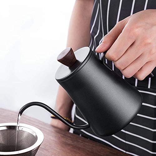 Coffee Pot 400ml Drip Kettle Tea Pot Non-Stick Food Grade Stainless Steel Gooseneck Drip Kettle Swan Neck Thin Mouth with Lid (Color : A) (Stainless Steel)