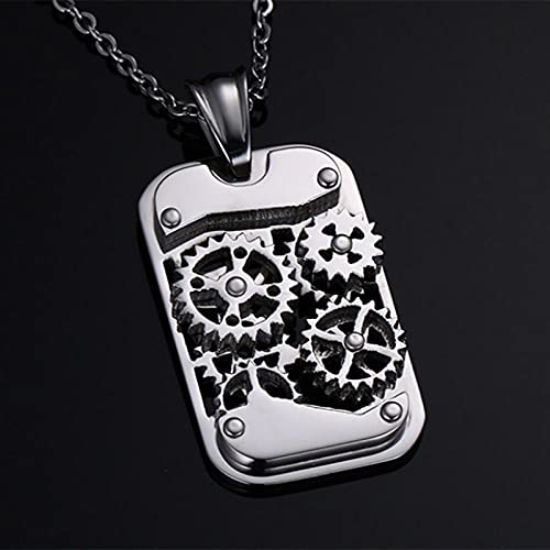 Collares Colgante Joyas Steampunk Machine Colgantes Joyas Acero Inoxidable Diseño De Engranaje Giratorio Hombres Colgantes Manuales Mecánicos Collares-Silver_with_50Cm_Chain