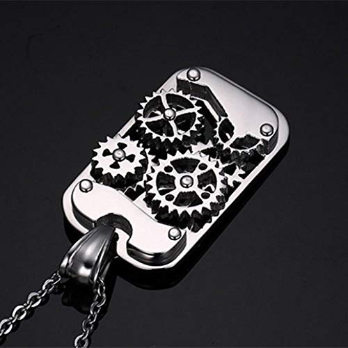 Collares Colgante Joyas Steampunk Machine Colgantes Joyas Acero Inoxidable Diseño De Engranaje Giratorio Hombres Colgantes Manuales Mecánicos Collares-Silver_with_50Cm_Chain