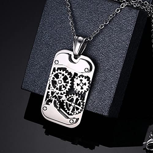 Collares Colgante Joyas Steampunk Machine Colgantes Joyas Acero Inoxidable Diseño De Engranaje Giratorio Hombres Colgantes Manuales Mecánicos Collares-Silver_with_50Cm_Chain