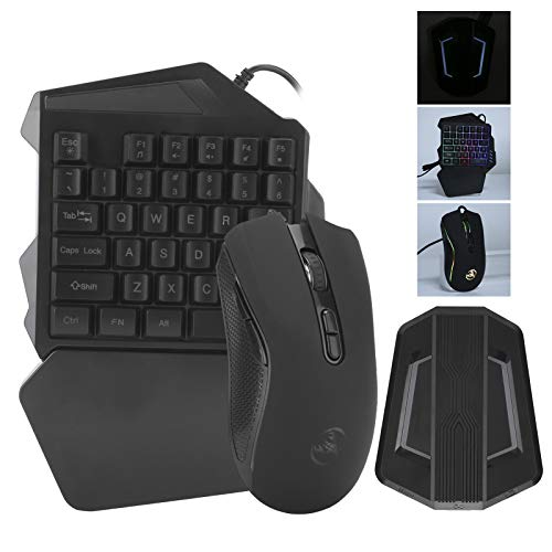 Combo de Teclado Y Mouse para una Mano, 35 Teclas con Cable, Medio Teclado Y Mouse para Juegos Móviles PUBG, Teclado con Retroiluminación LED RGB, para PS4 / Xbox One / PS3 / Xbox 360 / Switch