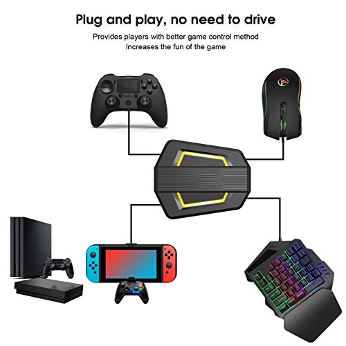 Combo de Teclado Y Mouse para una Mano, 35 Teclas con Cable, Medio Teclado Y Mouse para Juegos Móviles PUBG, Teclado con Retroiluminación LED RGB, para PS4 / Xbox One / PS3 / Xbox 360 / Switch