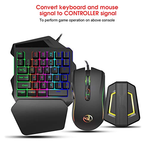 Combo de Teclado Y Mouse para una Mano, 35 Teclas con Cable, Medio Teclado Y Mouse para Juegos Móviles PUBG, Teclado con Retroiluminación LED RGB, para PS4 / Xbox One / PS3 / Xbox 360 / Switch