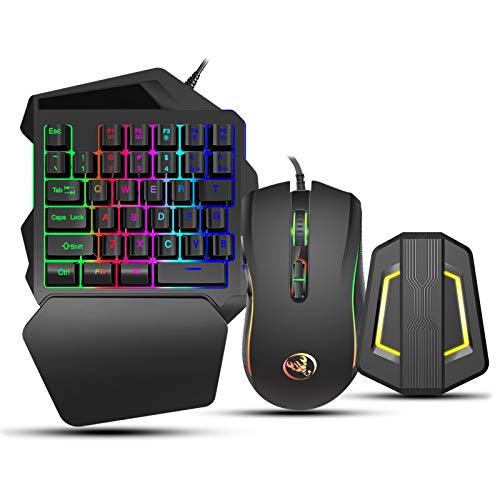 Combo de Teclado Y Mouse para una Mano, 35 Teclas con Cable, Medio Teclado Y Mouse para Juegos Móviles PUBG, Teclado con Retroiluminación LED RGB, para PS4 / Xbox One / PS3 / Xbox 360 / Switch