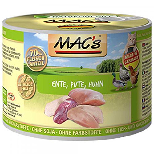 Comida para gatos Mac's de pato, pavo y pollo, 6 x 200 g