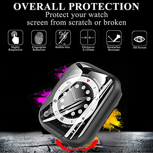 Compatible con Apple Watch 44mm Serie 6/SE/5/4 Funda+Cristal Templado, Qianyou PC Case y Vidrio Protector de Pantalla Integrados, Slim Cover de Bumper y Protector Pantalla (Negro)
