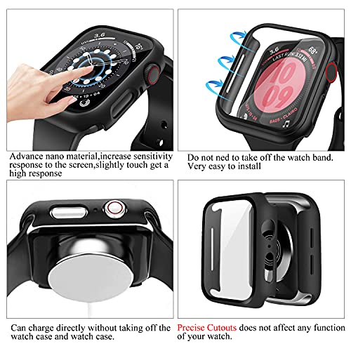 Compatible con Apple Watch 44mm Serie 6/SE/5/4 Funda+Cristal Templado, Qianyou PC Case y Vidrio Protector de Pantalla Integrados, Slim Cover de Bumper y Protector Pantalla (Negro)