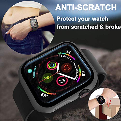 Compatible con Apple Watch 44mm Serie 6/SE/5/4 Funda+Cristal Templado, Qianyou PC Case y Vidrio Protector de Pantalla Integrados, Slim Cover de Bumper y Protector Pantalla (Negro)