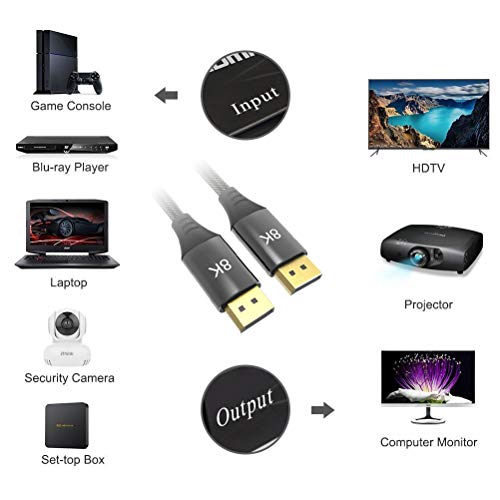 ConnBull 8K DisplayPort 1.4 Cable 3m, Ultra HD DisplayPort Cable Support HBR3(7680x4320 Resolution), 8K@60Hz, 4K@144Hz, 32,4 Gbit/s, HDR10, MST, HDCP2.2 for Monitor Graphics Card etc