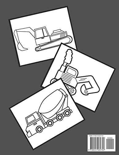 Construction Vehicles Coloring Book: With Trucks Cranes Diggers For Kids